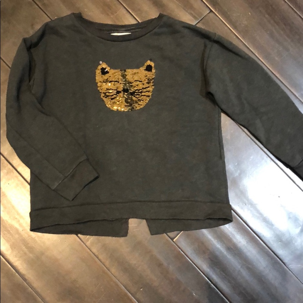 Zara charcoal sweatshirt with gold sequin kitty